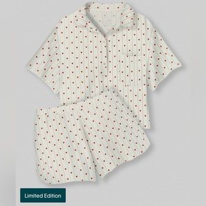 Women's Downtime Pajama Top & Short Set Heart Set (Coconut Milk Sweetheart)